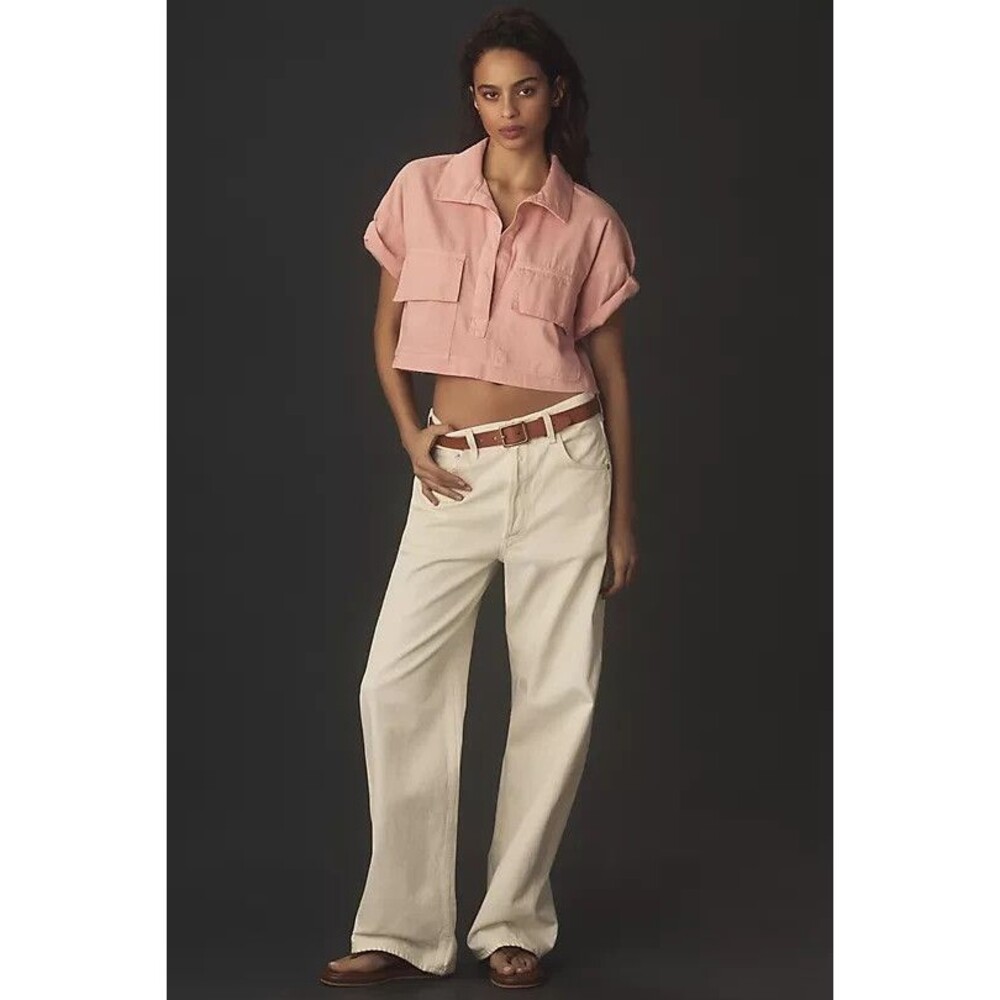 Pilcro by Anthropologie XS Cropped Top Cotton Boxy pockets Short-Sleeve shrit